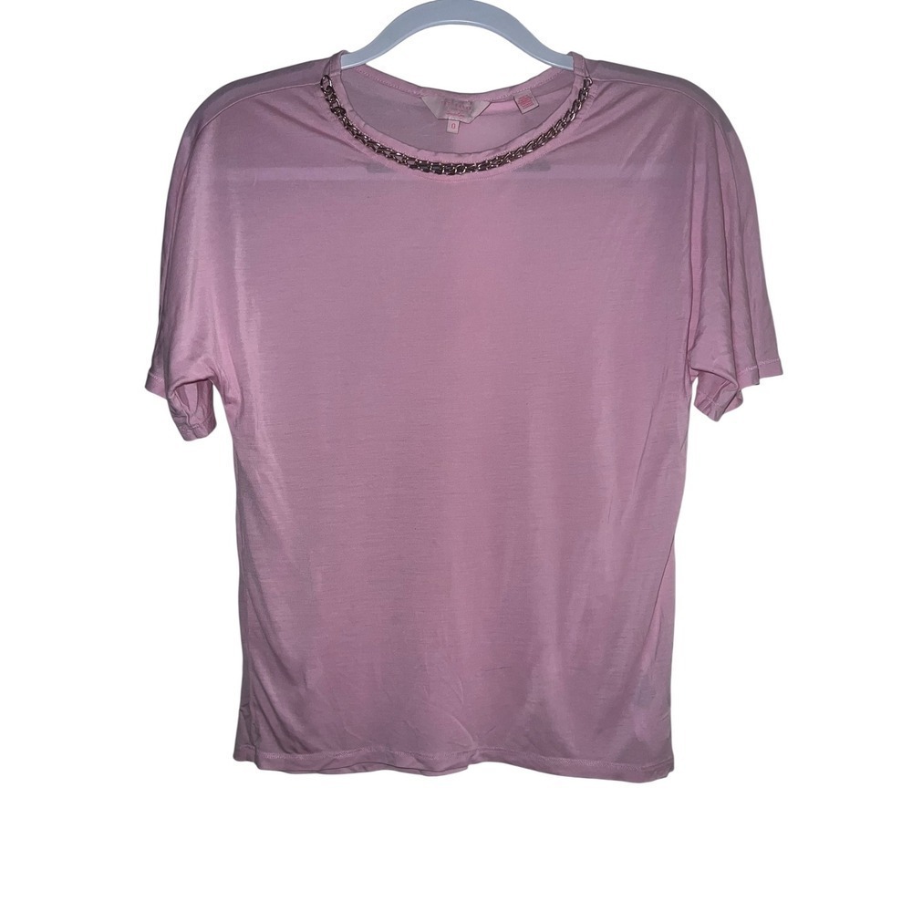 Ted Baker Coastal Gold Chain Top Sz 0 | Short Sleeve Lyocell Blouse Dopamine